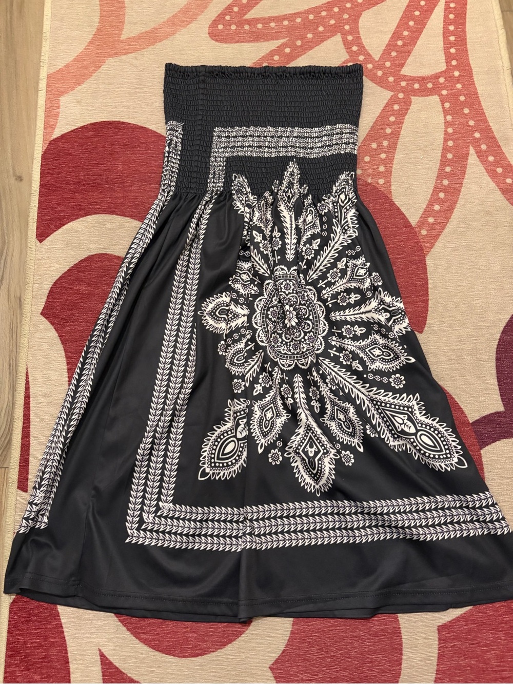 VENUS Black Strapless Dress with White Paisley Medallion